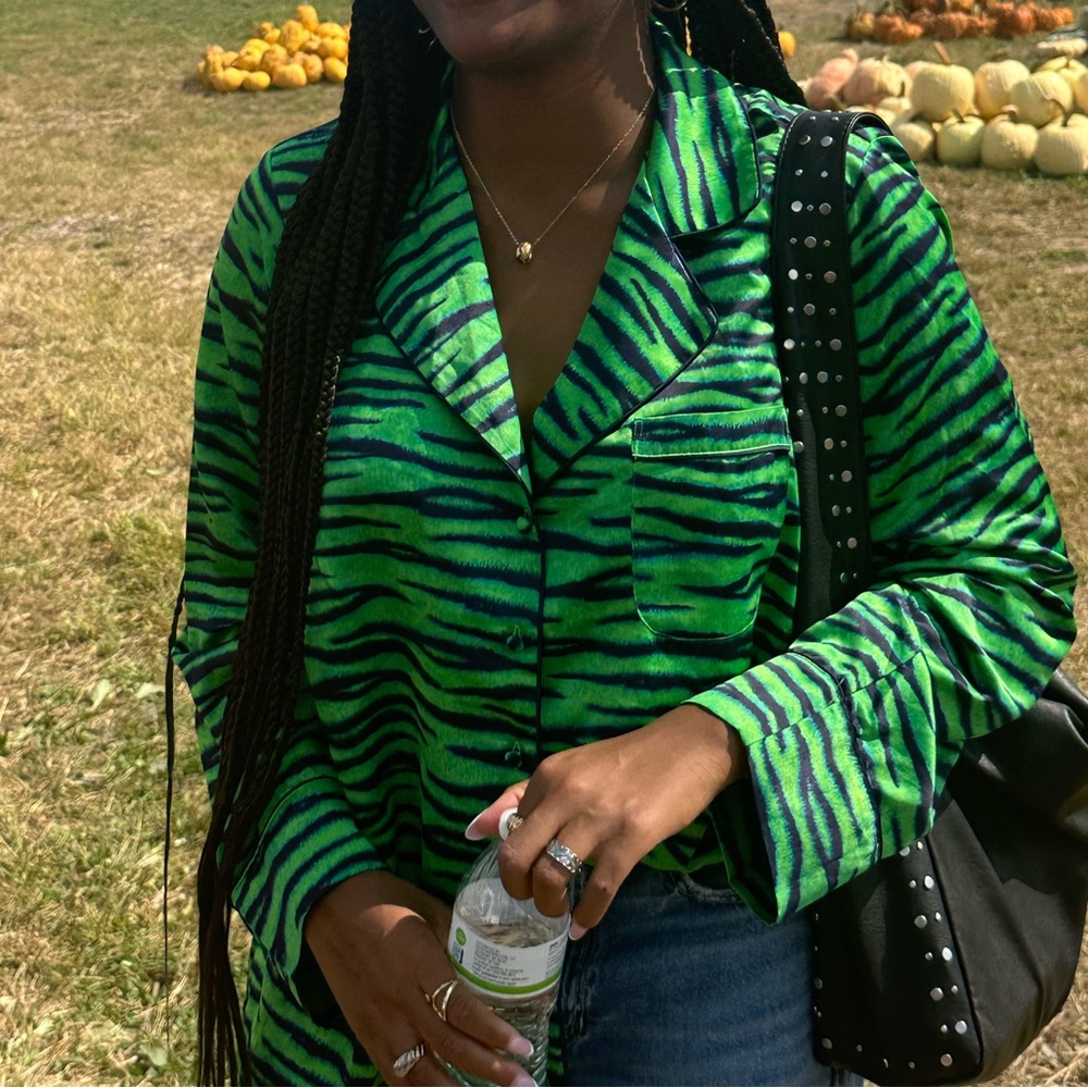 Savage X Fenty Green Zebra Print Top